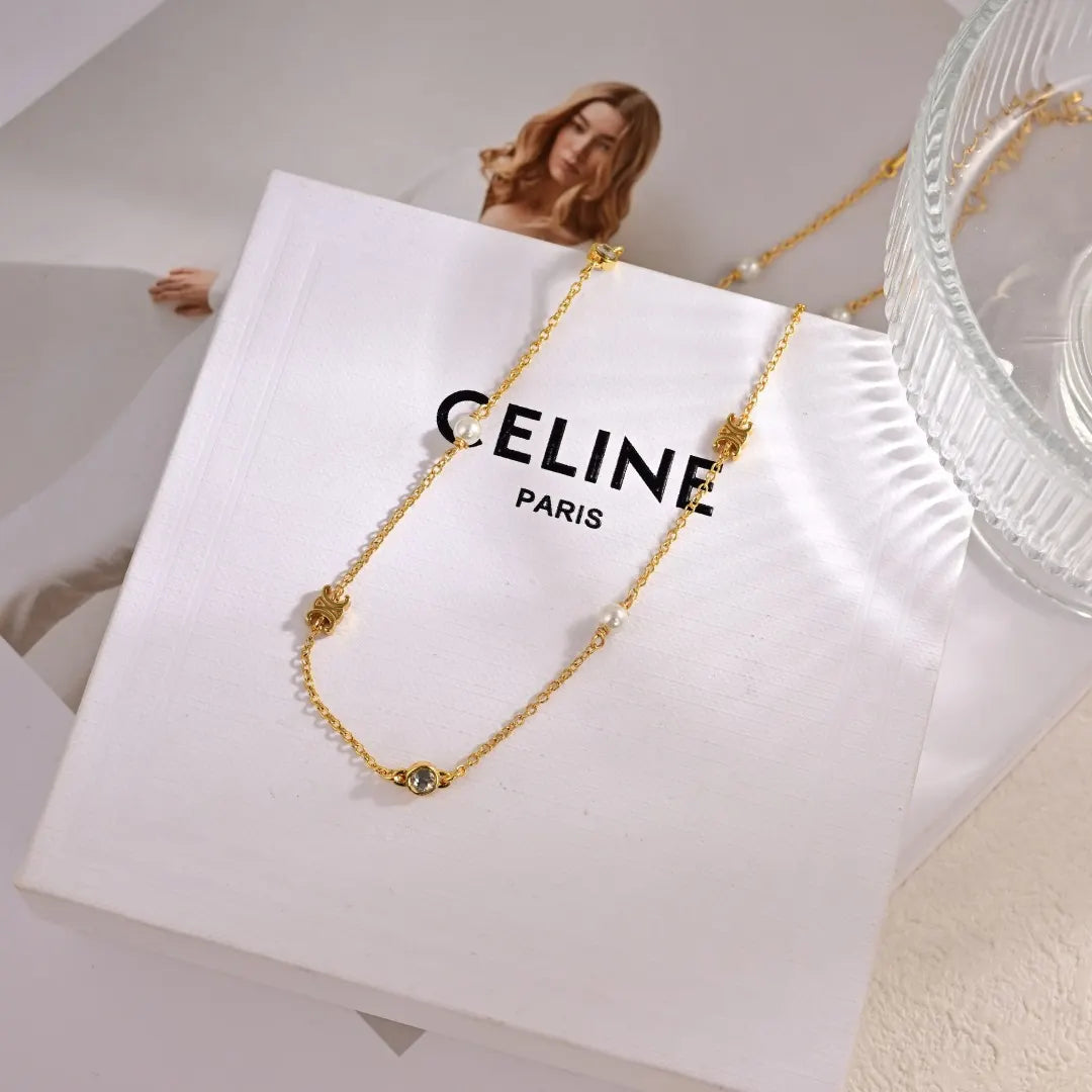Celine Gold Les Perles Bracelet - Pearl & Clover Charm