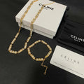 Celine Gold Crystal Set - Celine Gold Crystal Square Necklace &