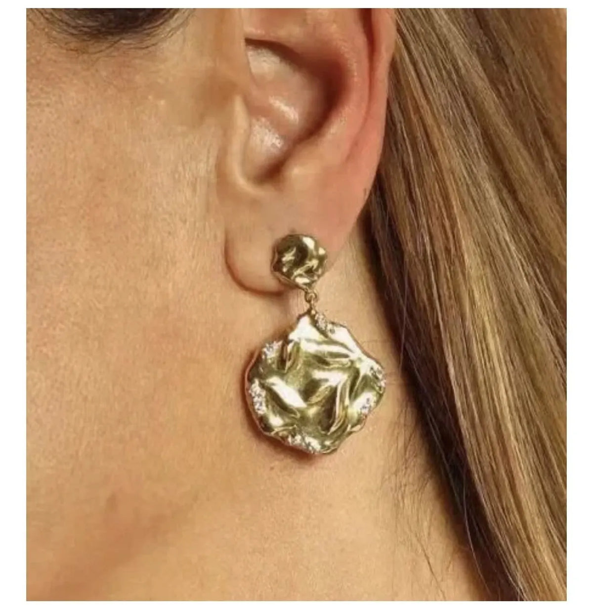diamond Textured Gold Drop Earrings - Textured Gold Drop Earrings