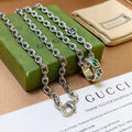 Gucci Silver Ring & Chain Set Green Enamel - Iconic Style