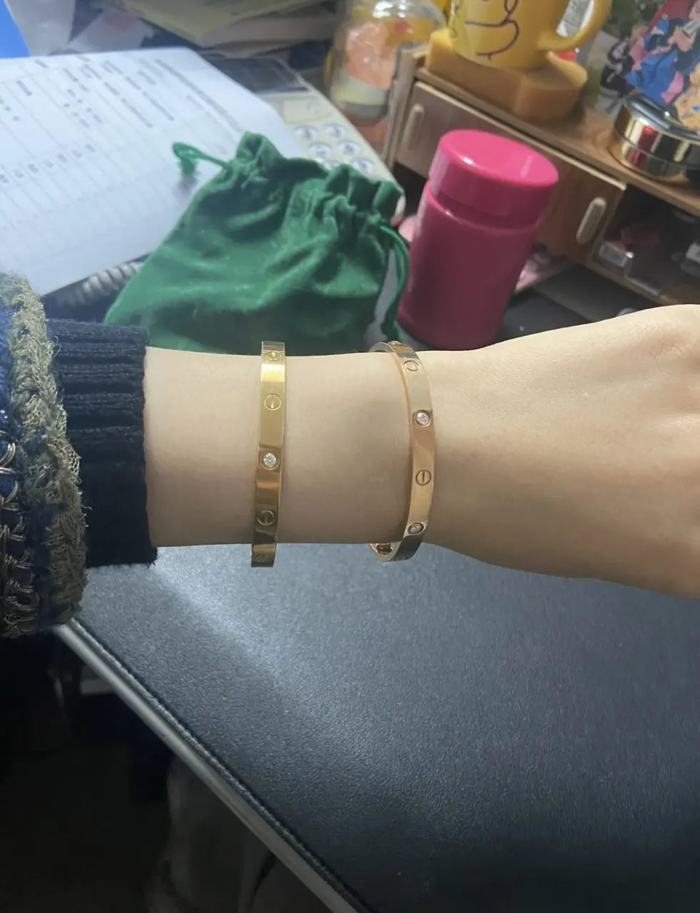 Premium Gold Bangle Bracelet with Diamond Accents