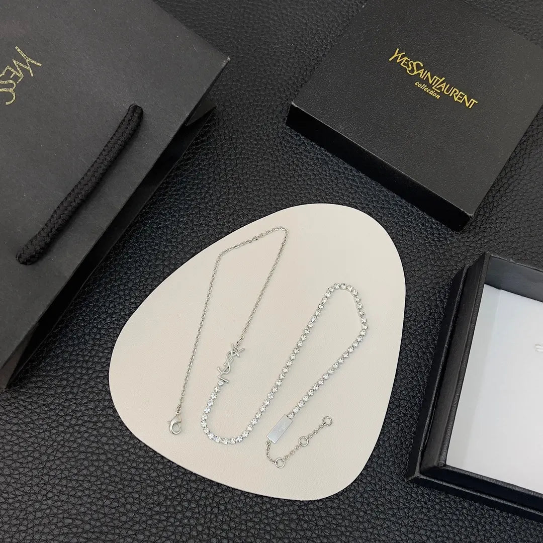 saint laurent YSL Silver Crystal Chain Necklace - YSL Silver Crystal 2