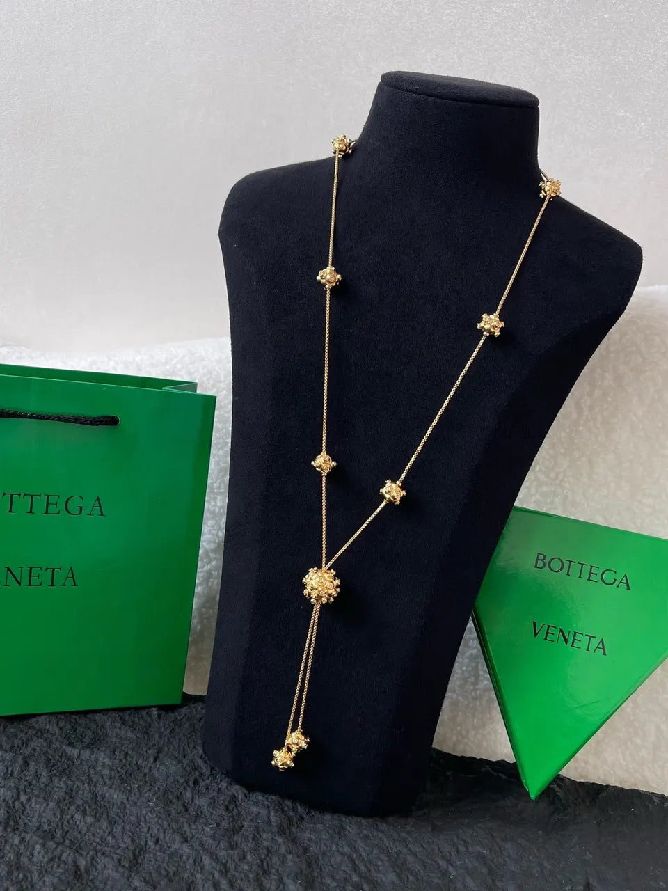 Bottega Veneta Gold Sphere Chain Necklace - Long Elegant Design