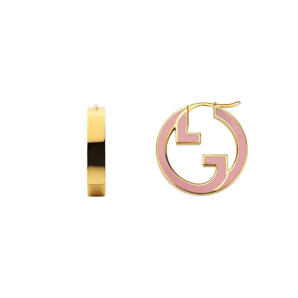 Gucci Gold & Pink Enamel GG Earrings - Designer Chic