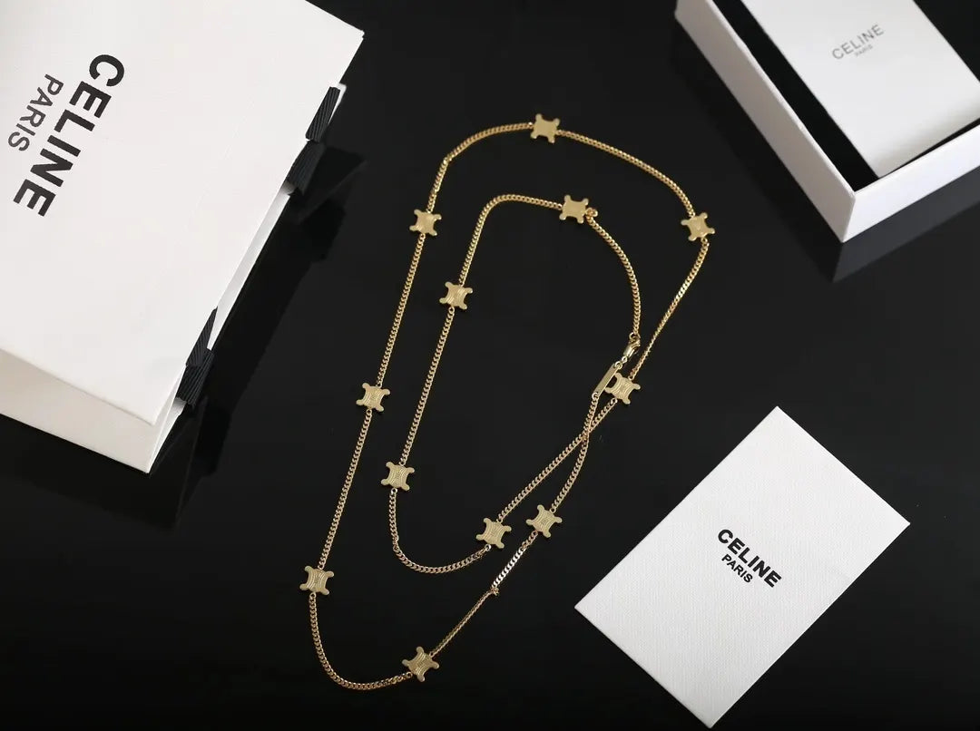 long Celine Triomphe Gold Necklace - Celine Triomphe Gold Long