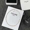Celine Silver Crystal Chain Link Necklace - Statement Piece