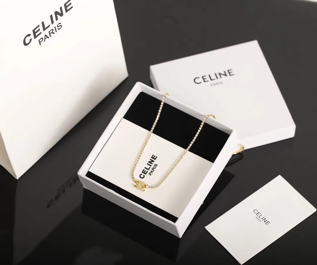 Celine Gold Crystal Necklace triomphe - Celine Gold Crystal Triomphe