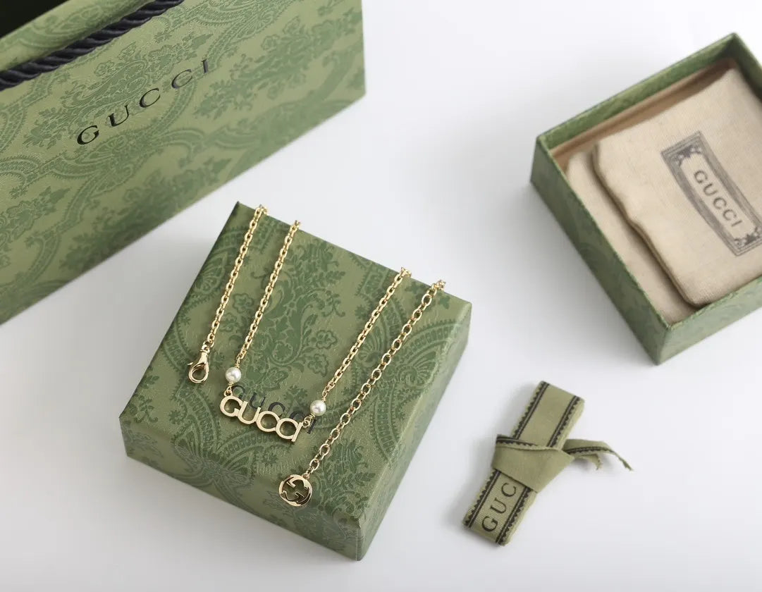 pearls Gucci Gold Letter Necklace - Gucci Gold Letter Necklace with