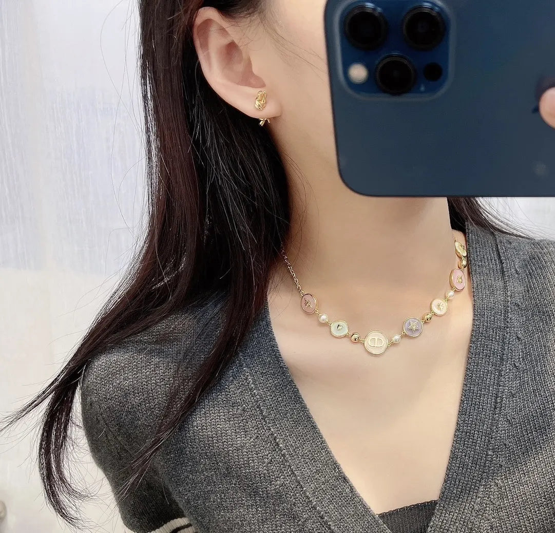 Dior Multicolor Charm Pearl Necklace - Elegant Statement