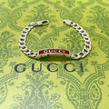 Gucci Silver Chain Bracelet with Red Enamel Detail