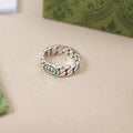 Gucci Silver Ring Green Enamel gg designer - Gucci Silver Ring Green