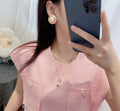 Saint Laurent Gold Pearl Button Earrings designer chic - Saint Laurent