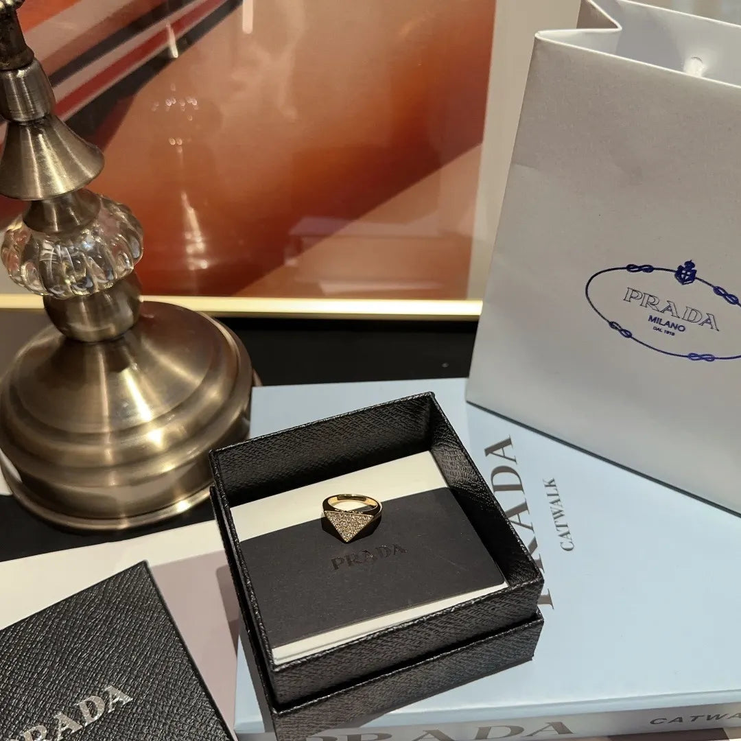 elegant Prada Gold Triangle Diamond Ring - Prada Gold Triangle Diamond