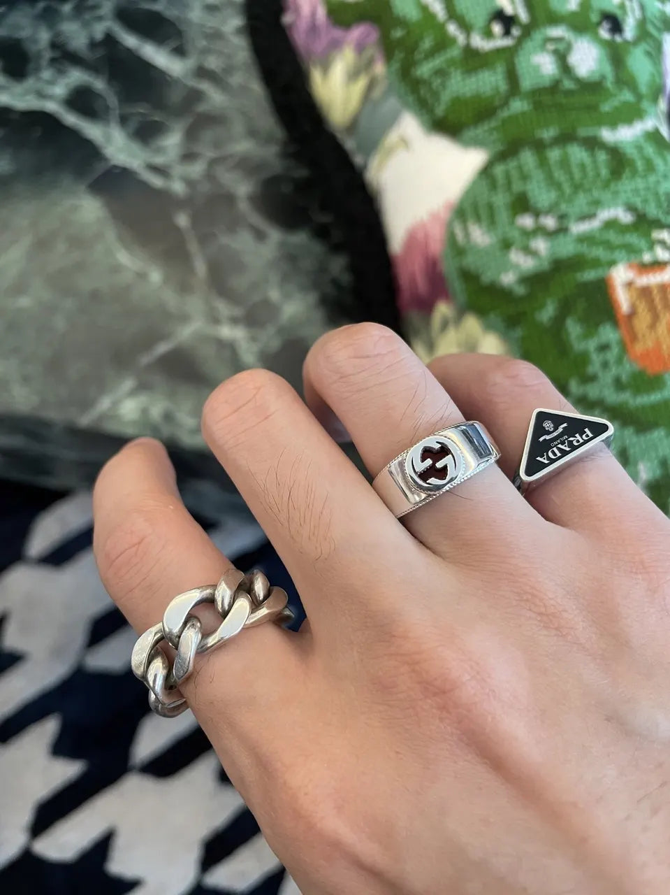 Prada Silver Triangle Logo Ring design - Prada Silver Triangle Logo