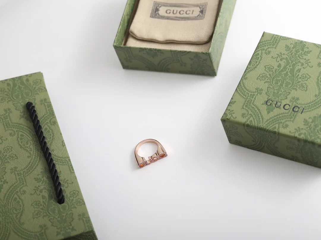 logo Gucci Rose Gold Crystal Ring - Gucci Rose Gold Crystal Logo Open