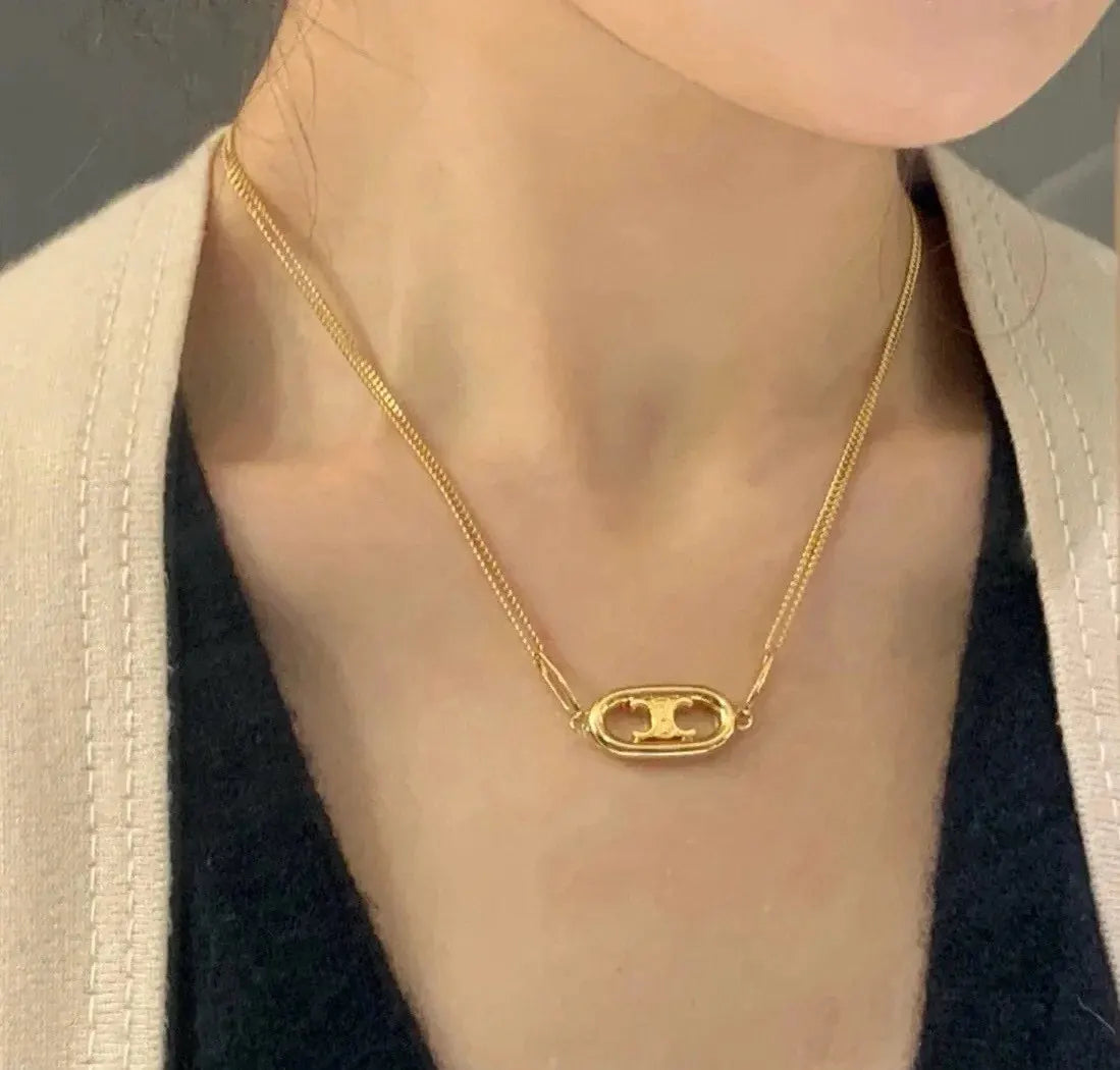 Celine Gold Triomphe Pendant Necklace classic - Celine Gold Triomphe