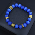Premium Blue Cat Eye Stone Bracelet with Gold Accents