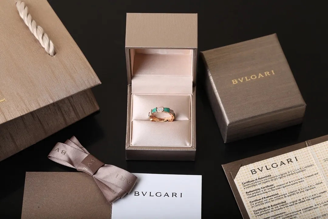 Bvlgari Rose Gold Malachite Diamond Ring elegant - Bvlgari Rose Gold