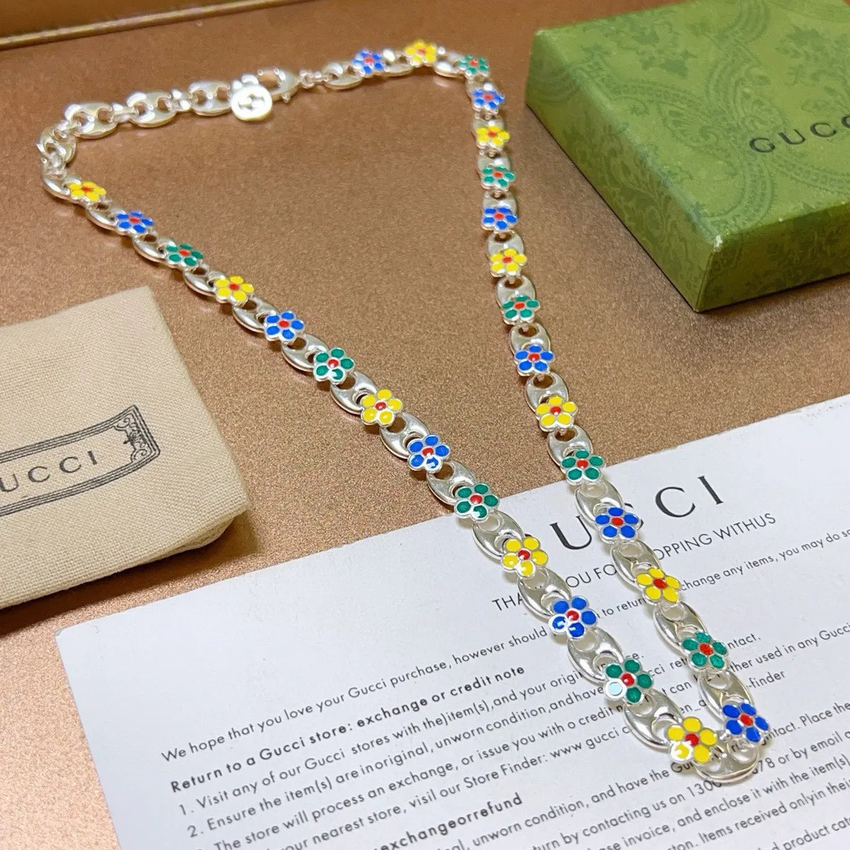 colorful Gucci Silver Floral Chain Necklace - Gucci Silver Floral