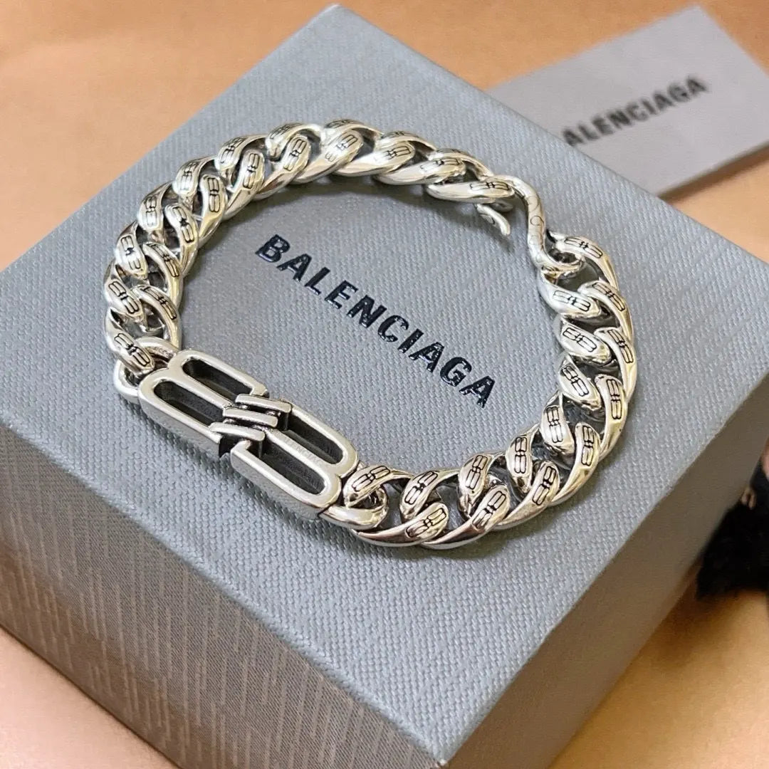 Balenciaga silver bracelet - Balenciaga Silver Chain Bracelet with BB