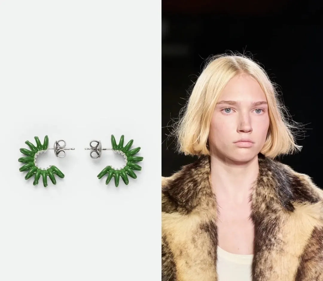 Bottega Veneta Green Spiral Earrings - Designer Statement
