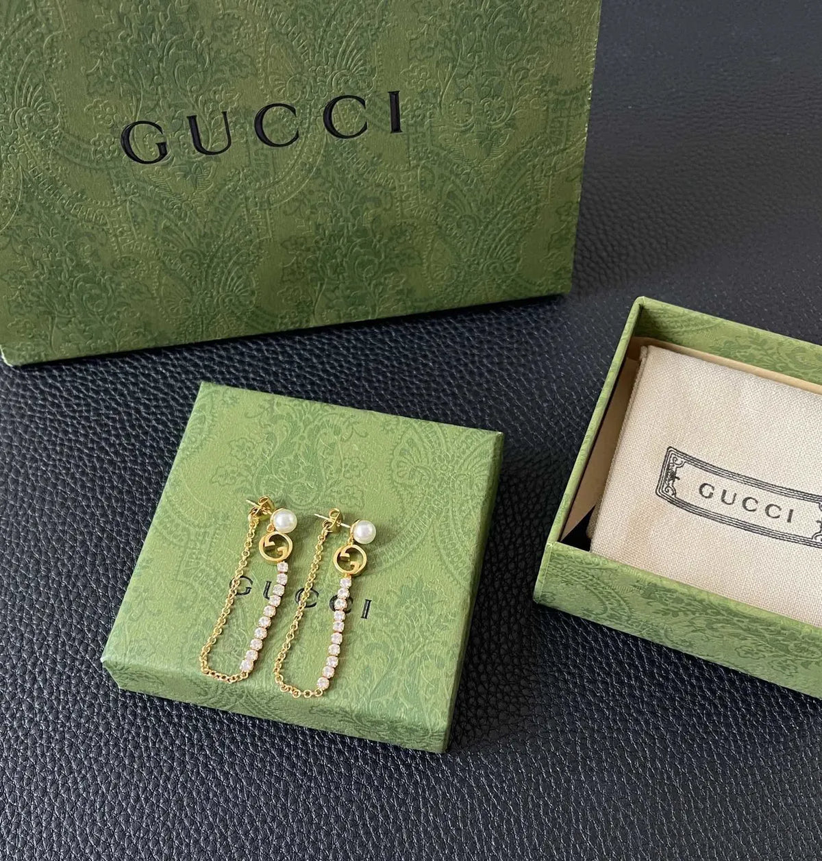 interlocking Gucci Gold Pearl Chain Earrings - Gucci Gold Pearl Chain