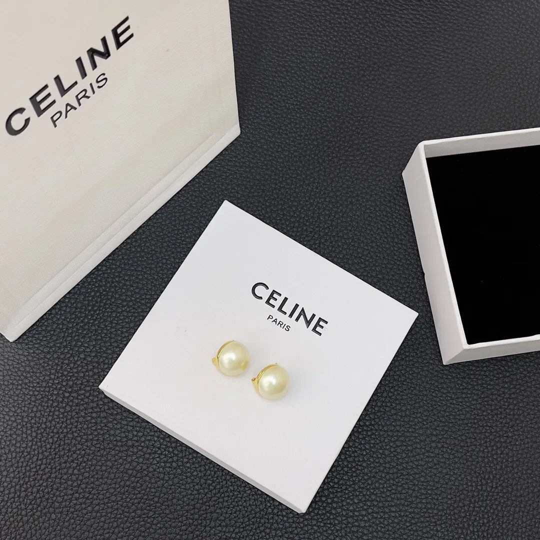 timeless Celine Gold Pearl Clip-On Earrings - Celine Gold Pearl