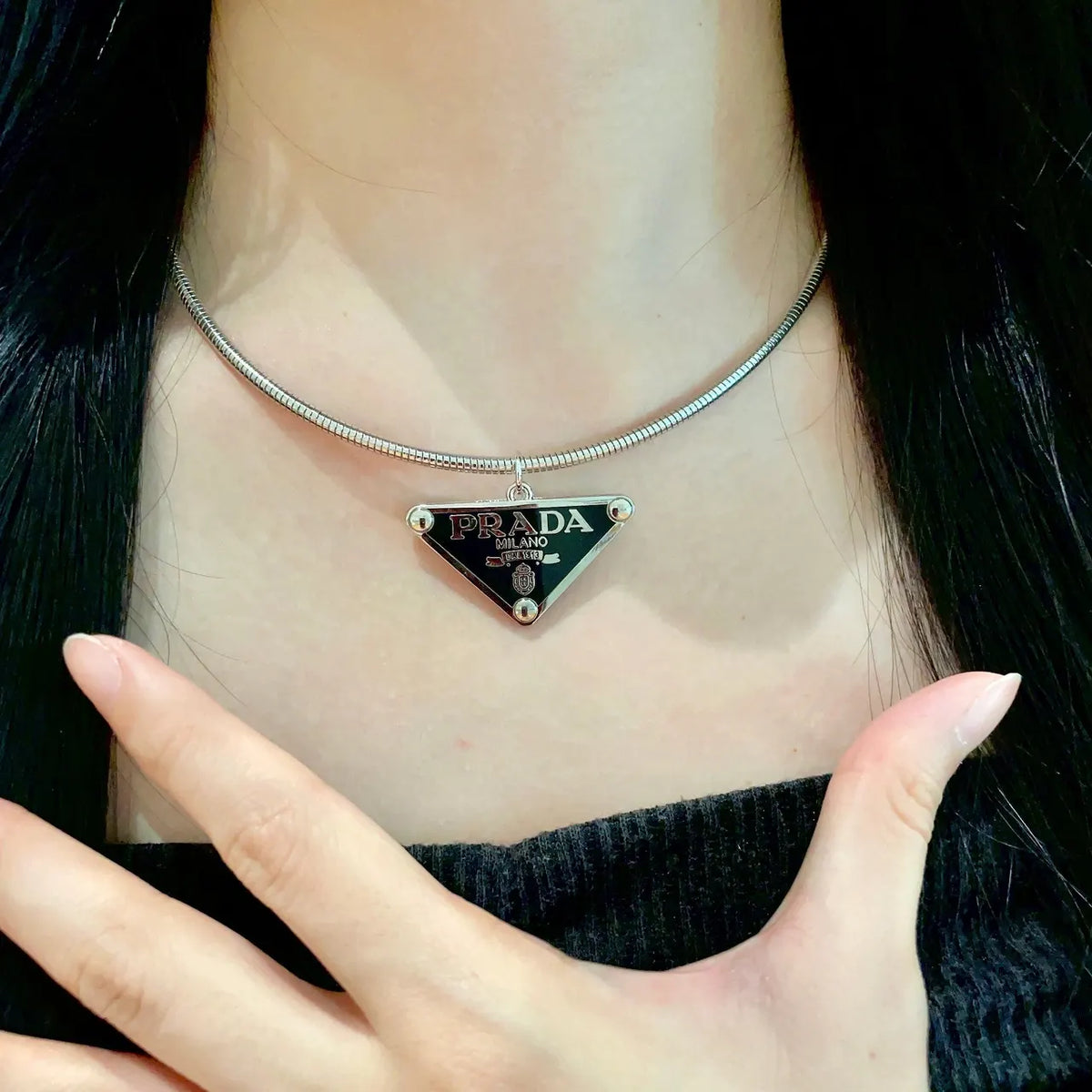 Prada Silver Triangle Necklace pendant - Prada Silver Triangle Pendant