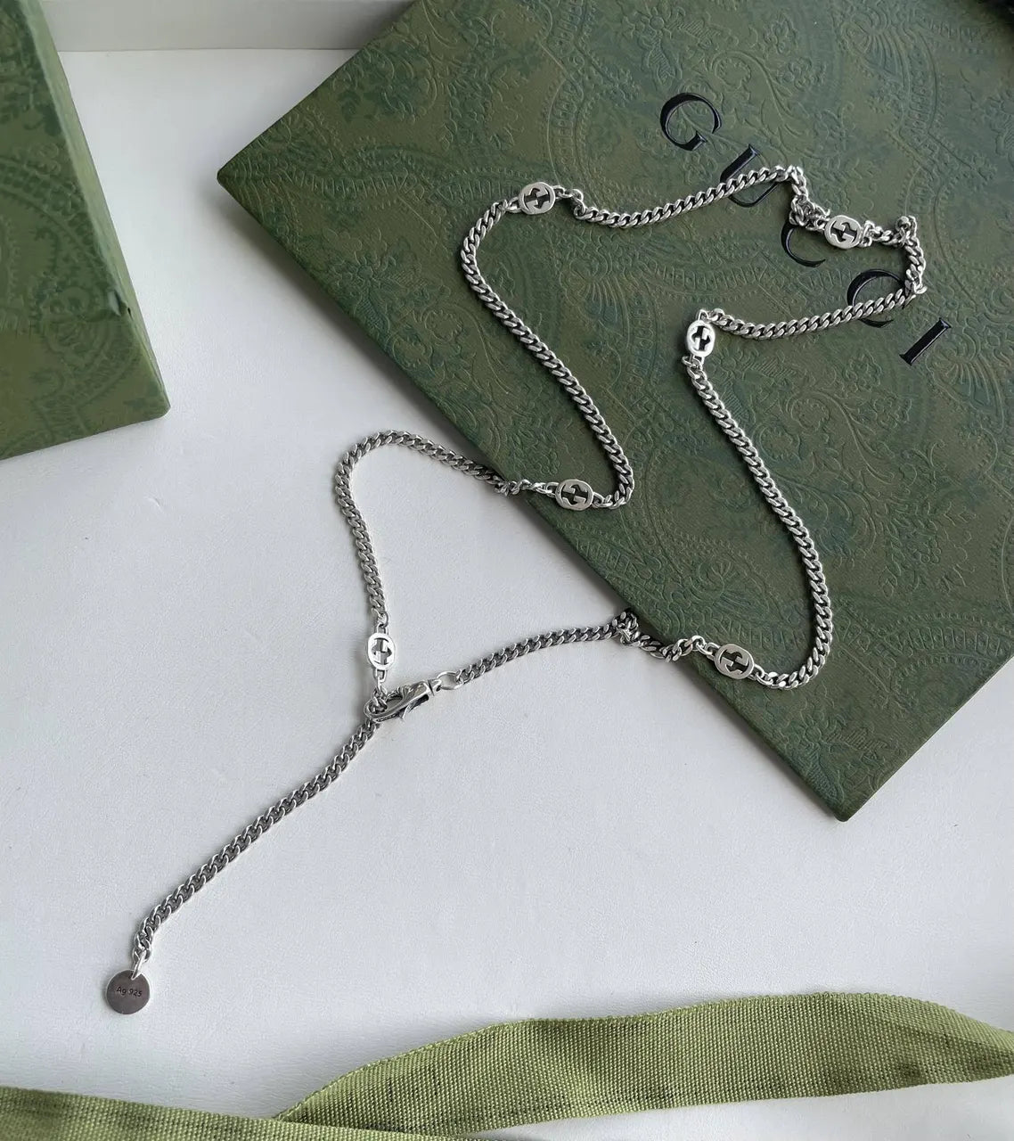 interlocking drop Gucci Silver Chain Necklace - Gucci Interlocking G