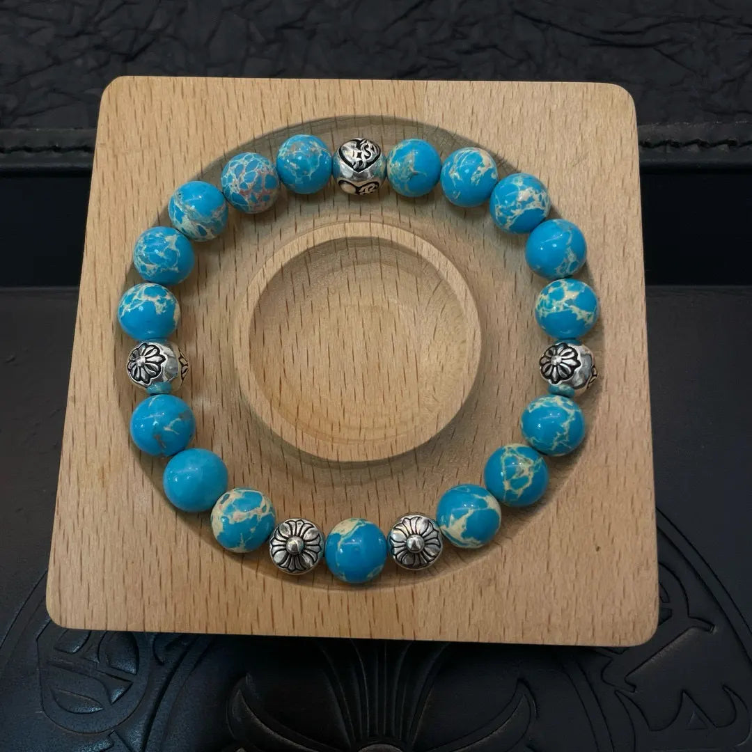 Premium Jasper Bead Bracelet - Silver Accents
