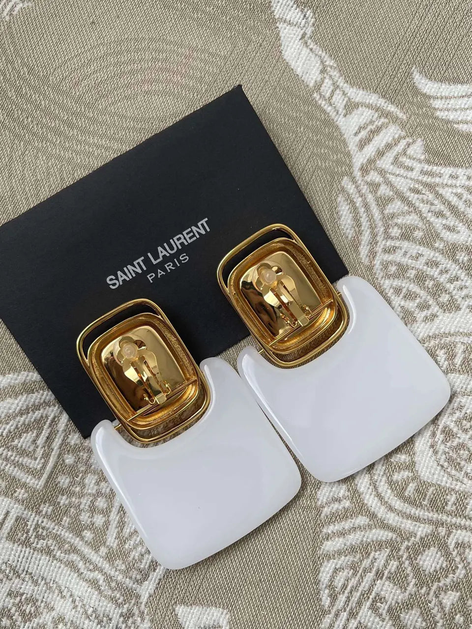 gold Saint Laurent White Resin Earrings - Saint Laurent White Resin