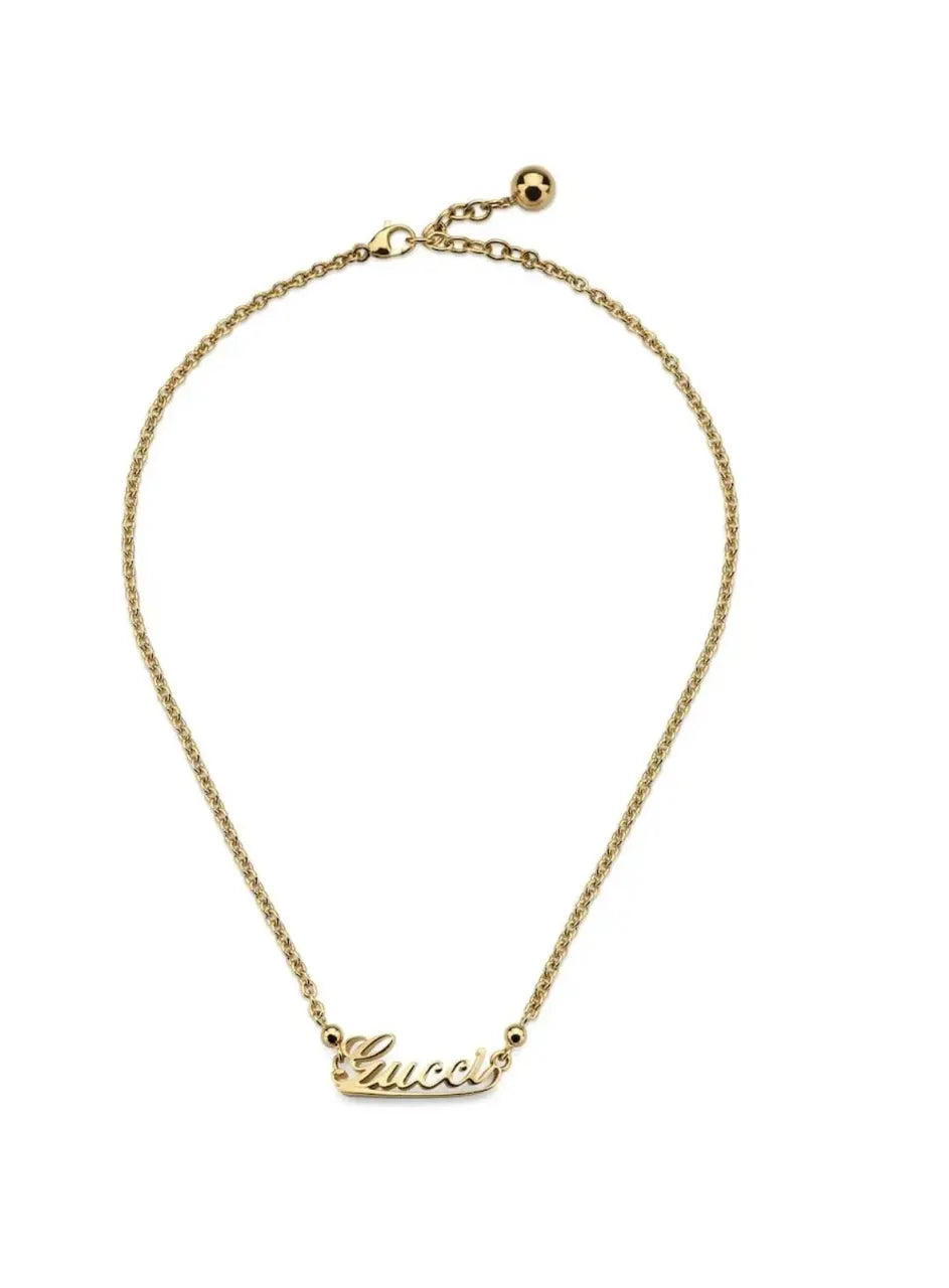 elegant chain Gucci Script Logo Gold Necklace - Gucci Script Logo Gold