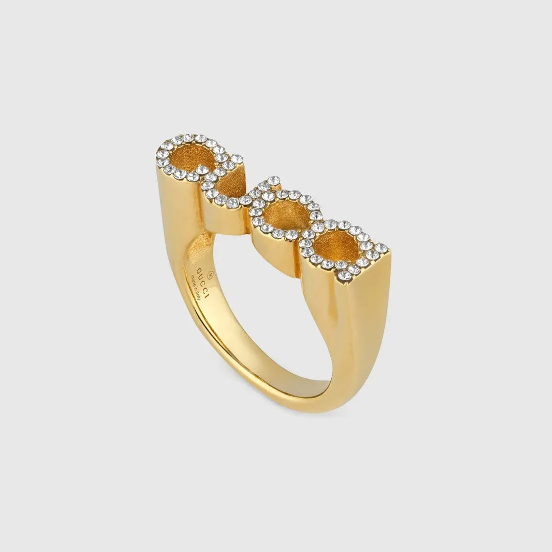 Gucci Gold Crystal G Ring - Gucci Gold Crystal Interlocking G Ring