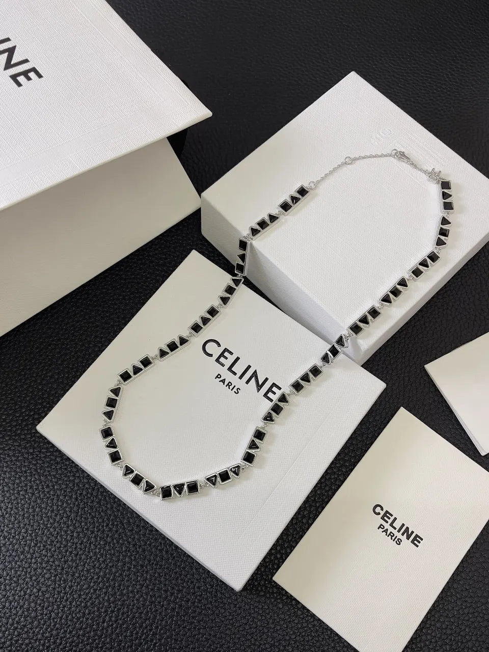 Celine Black Triangle Necklace silver - Celine Black Triangle Necklace