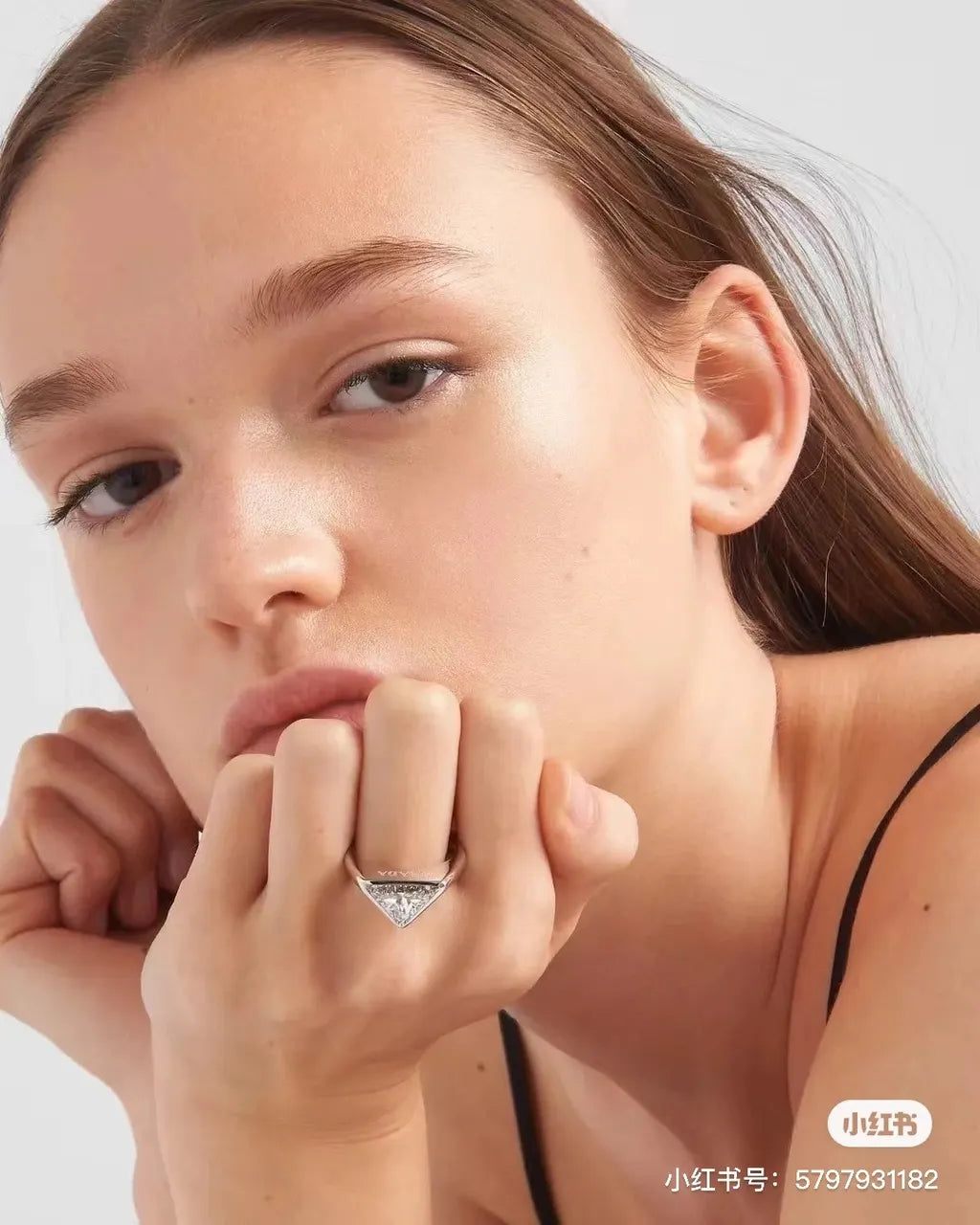 triangle Prada Silver Crystal Ring - Prada Silver Triangle Crystal