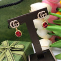 Gucci Gold GG Red Stone Drop Earrings - Designer Chic