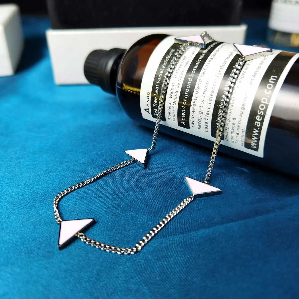 Pink Triangle Silver Chain - Aesop Inspired Necklace - Chic Style
