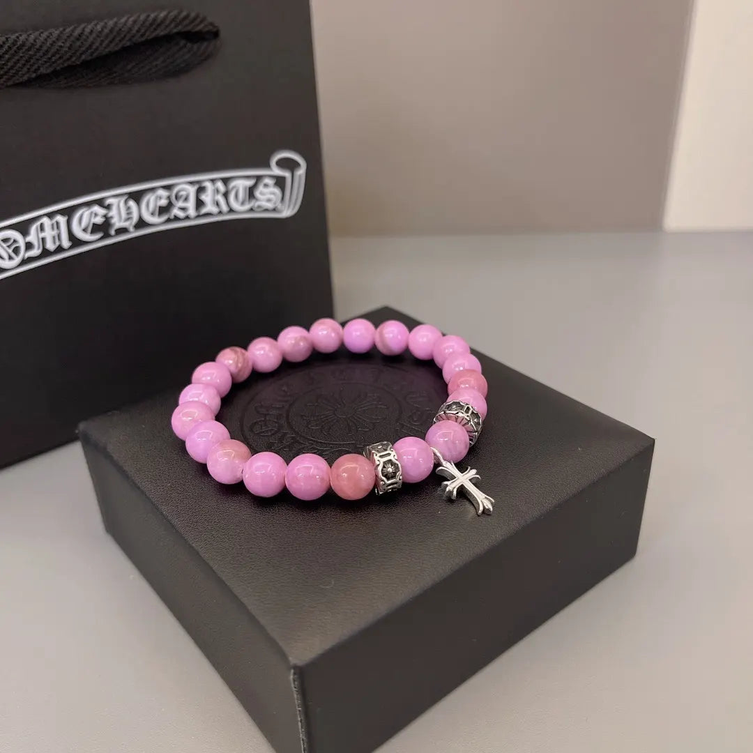 Premium Pink Rhodochrosite Bracelet with Cross Charm