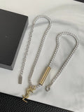 link YSL Silver Crystal Necklace - YSL Silver Crystal Y-Link Necklace