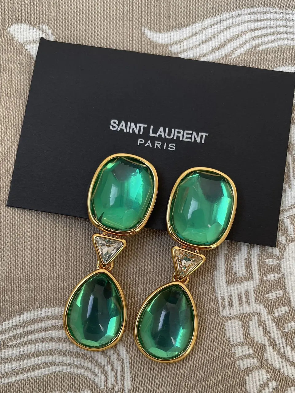 designer glamour Saint Laurent Green Crystal Drop Earrings - Saint