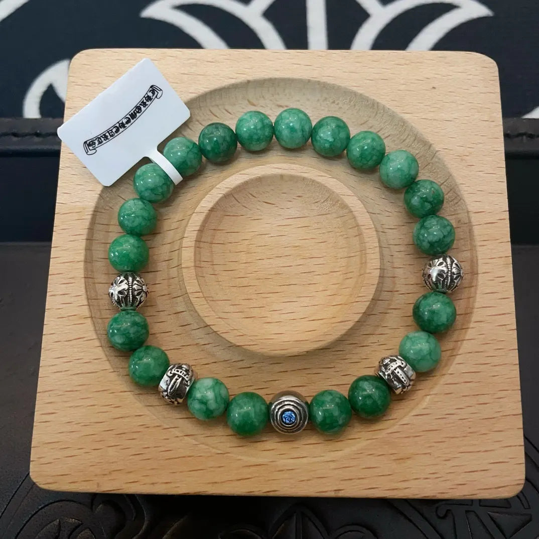 Premium Jade Beaded Bracelet with Sterling Silver Accents
