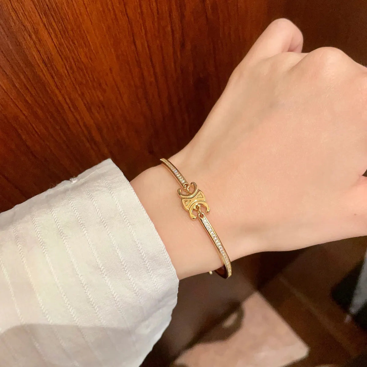 Elegant Gold-Plated Bangle Bracelet with Cubic Zirconia