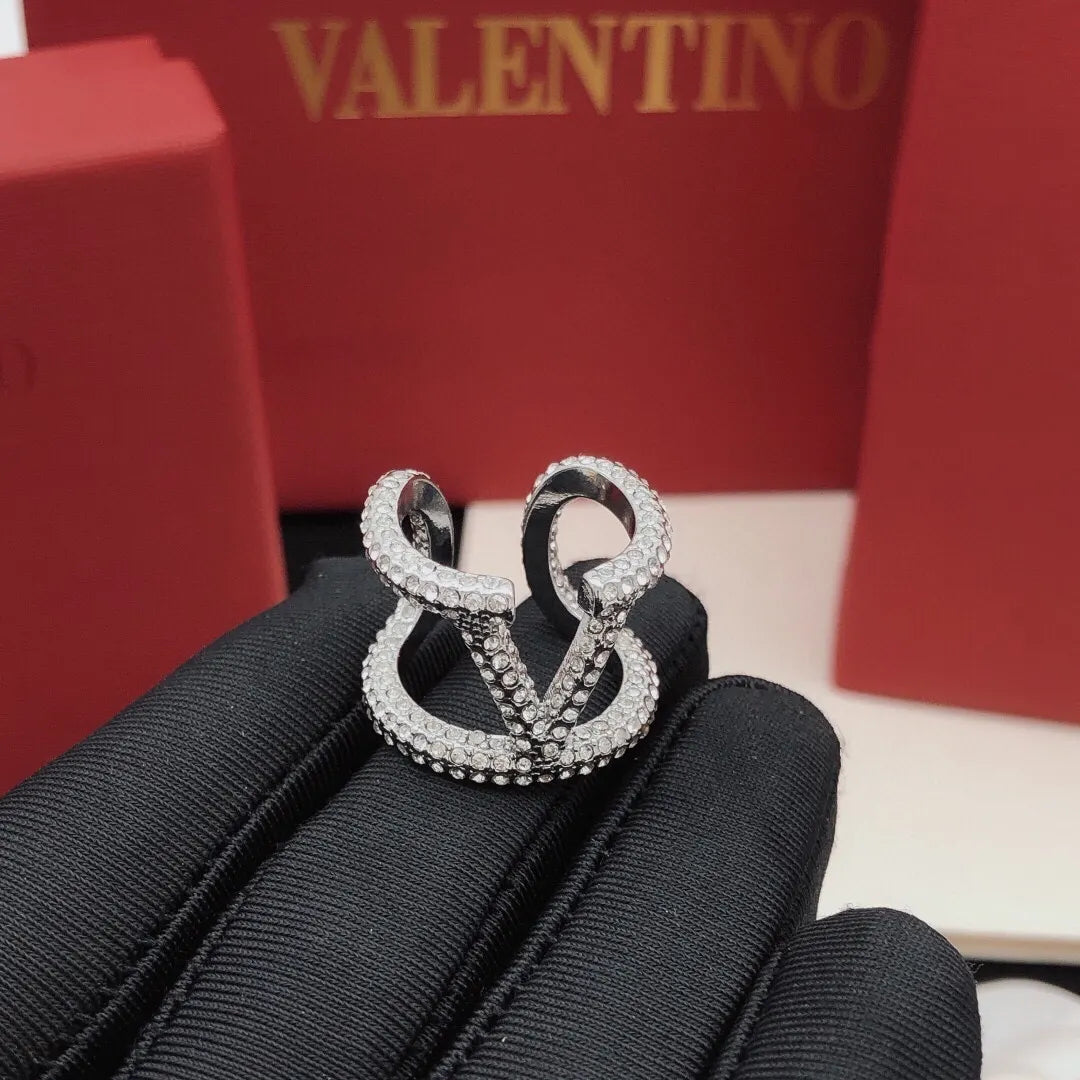 silver tone Valentino Crystal VLogo Ring - Valentino VLogo Crystal
