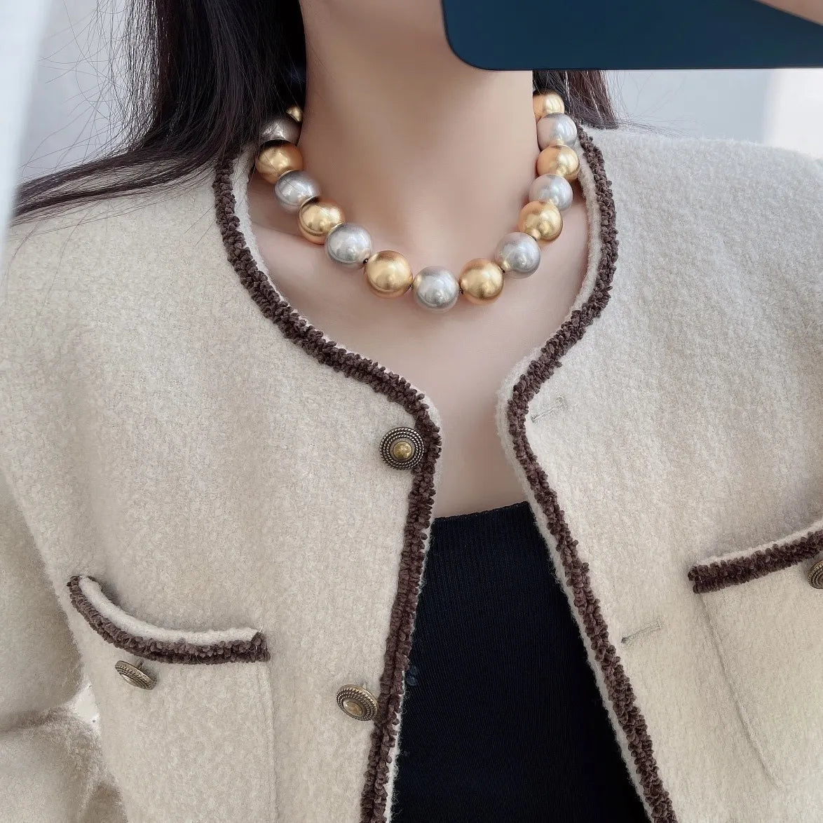 gold silver Two-Tone Sphere Necklace - Two-Tone Sphere Necklace - Gold