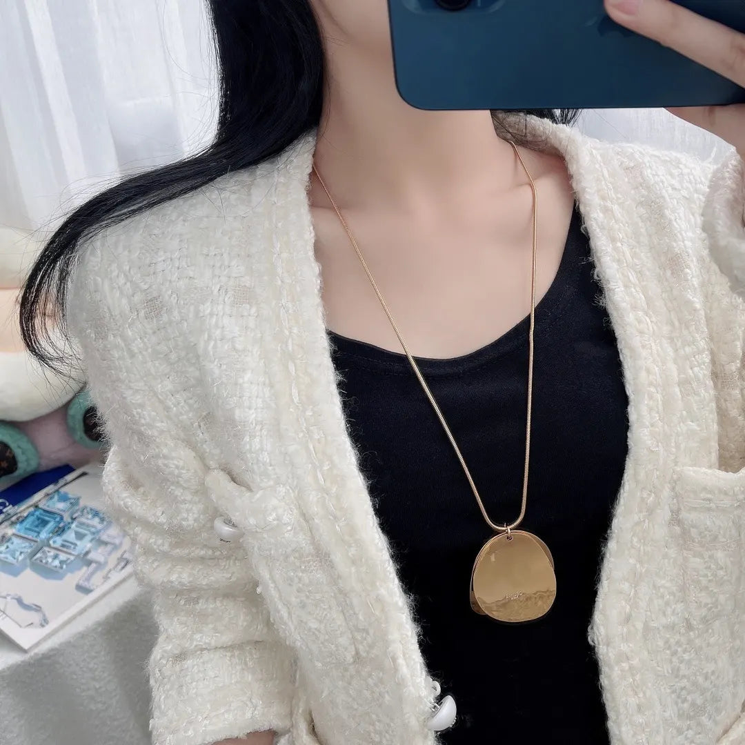 modern Celine Gold Disc Pendant Necklace - Celine Gold Disc Pendant