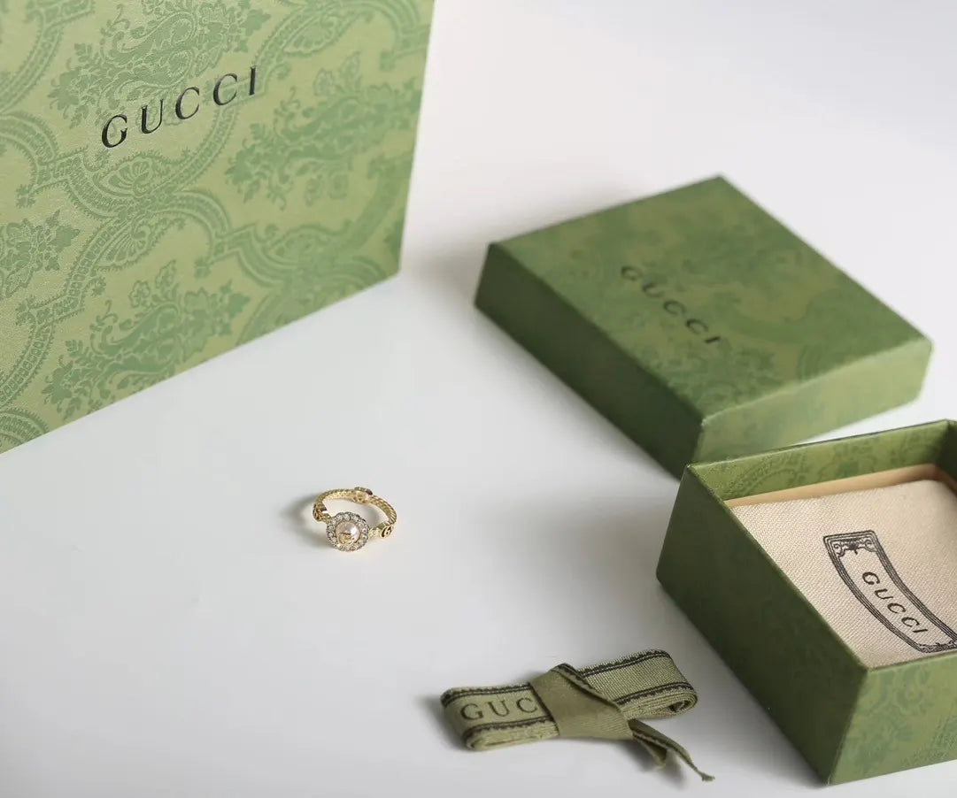 Gucci Gold Pearl Diamond Ring elegant - Gucci Gold Pearl Diamond Ring