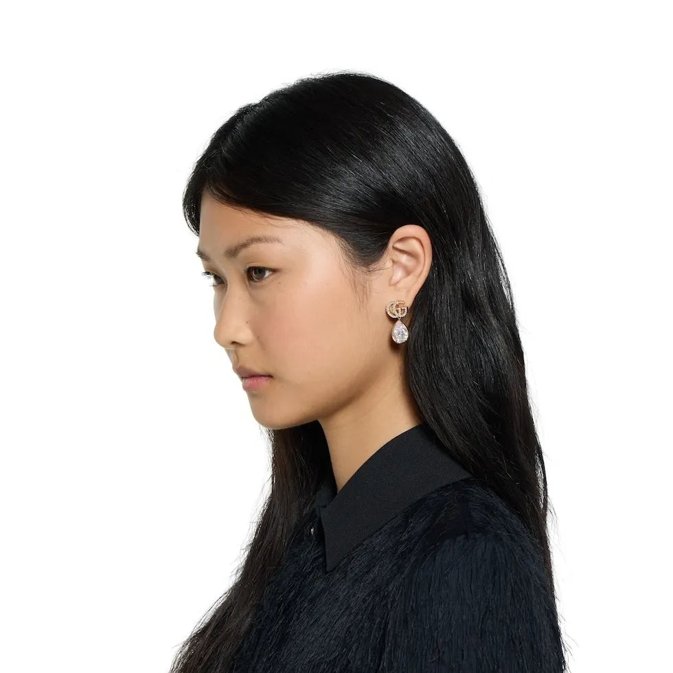 gold Gucci Crystal GG Drop Earrings - Gucci Crystal GG Drop Earrings