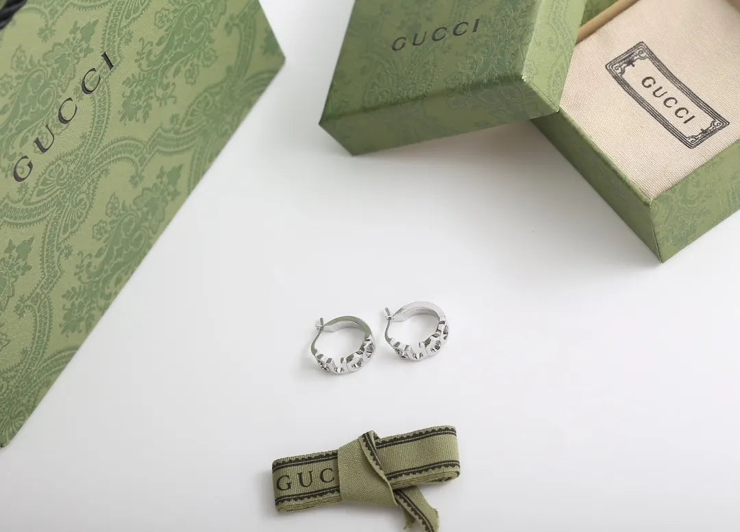 Gucci Silver Letter Hoop Earrings designer chic - Gucci Silver Letter
