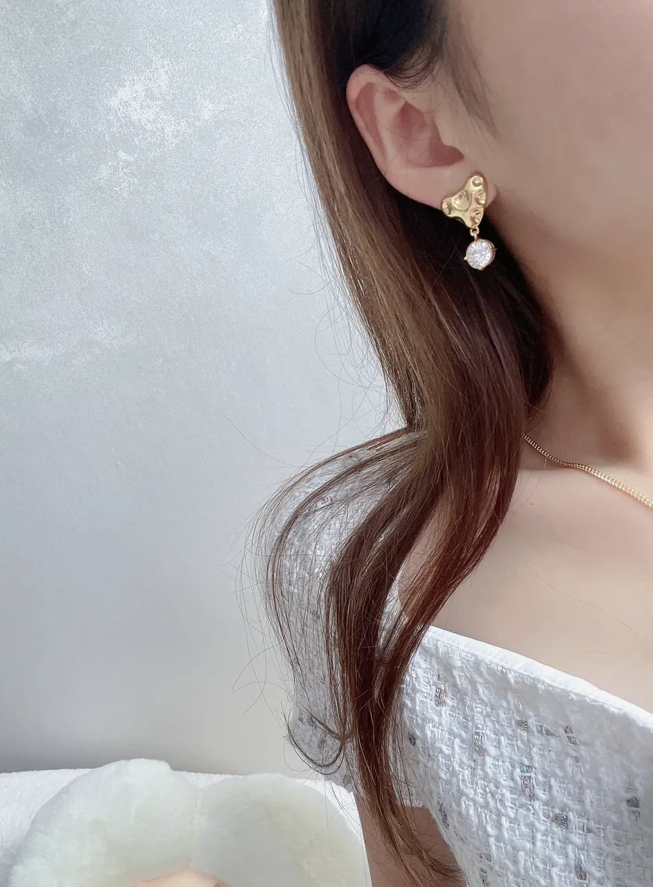 Bottega Veneta Gold Heart Crystal Drop Earrings - Designer