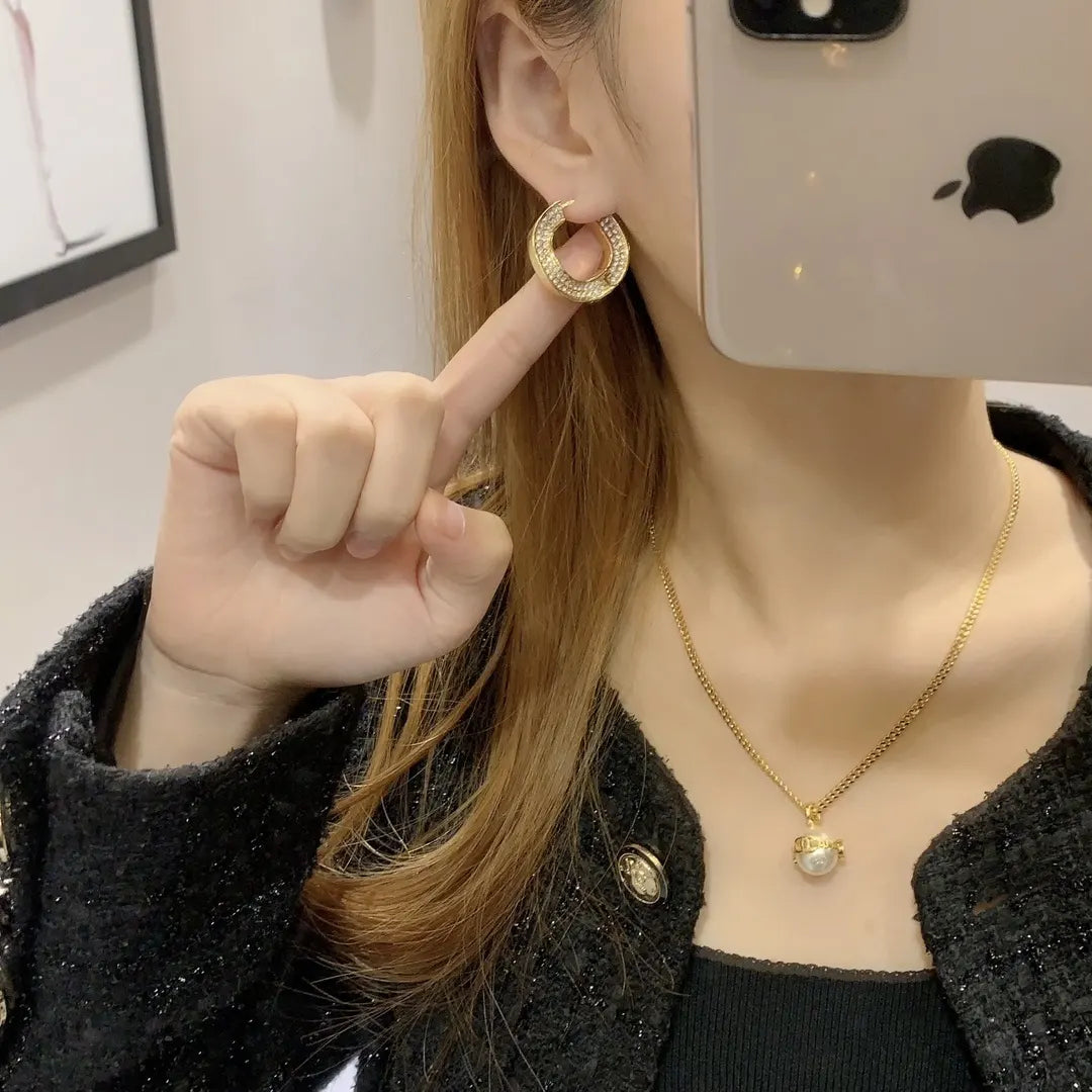 designer jewelry Bottega Veneta Gold Crystal Hoop Earrings - Bottega 2